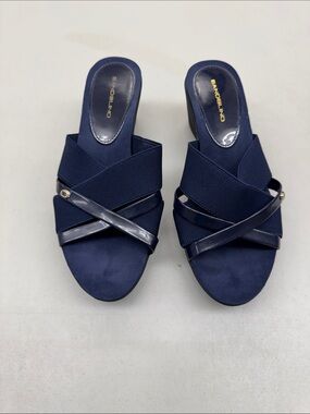 Bandolino Navy Crisscross Slip-On Wedge Mules